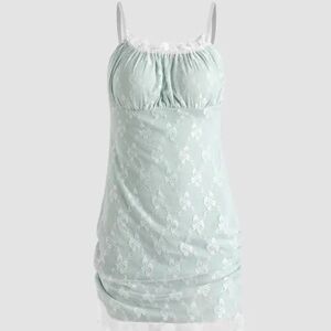 Romwe Mint/White Laced Spaghetti Strap Mini Dress